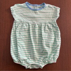 Primary Green and White Striped Baby Onesie Romper